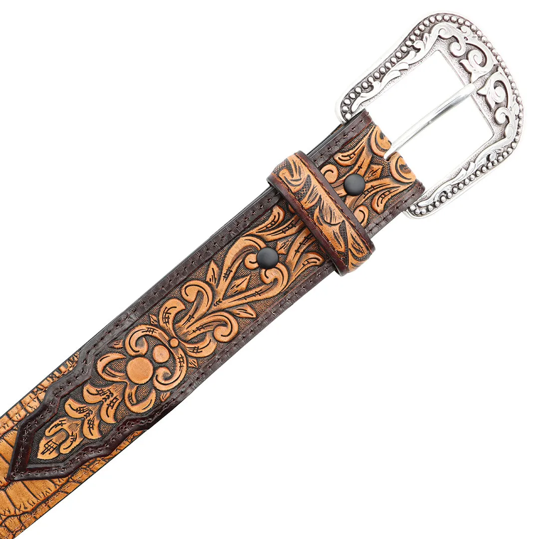 1 1/2" Exotic Alligator Print with Tooled Billets Belt