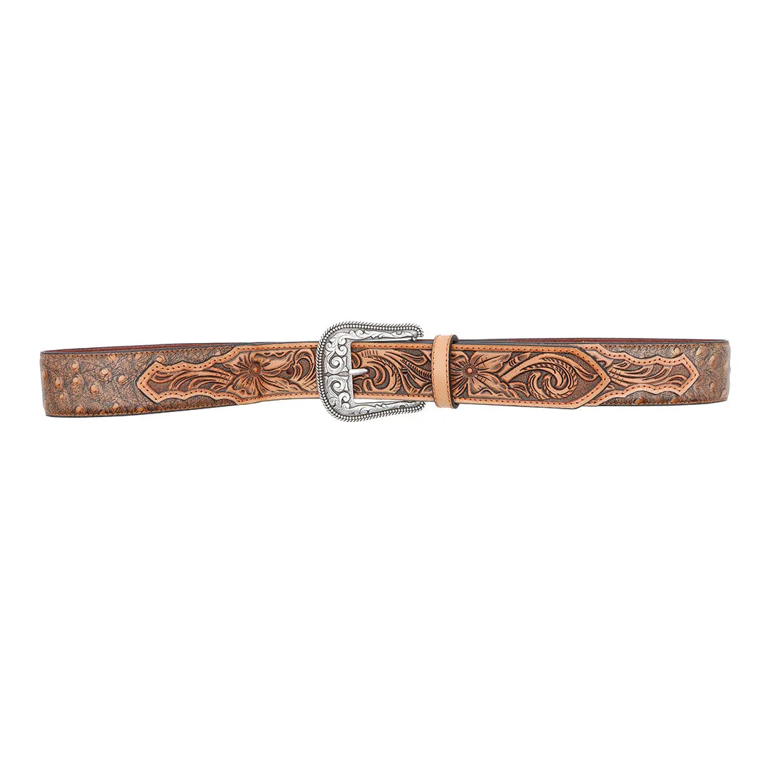 1 1/2" Exotic Ostrich Print with Tooled Billets Belt