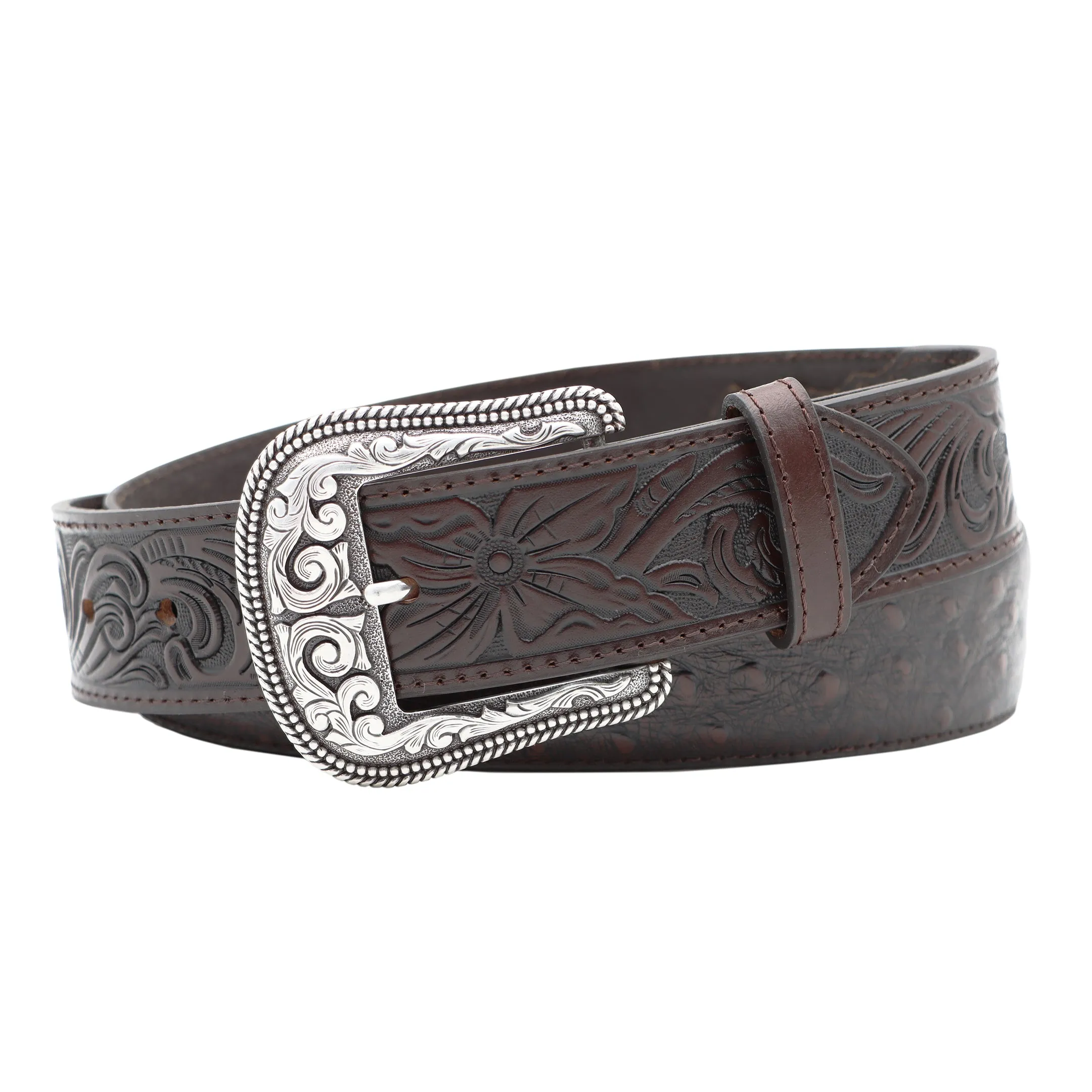 1 1/2" Exotic Ostrich Print with Tooled Billets Belt