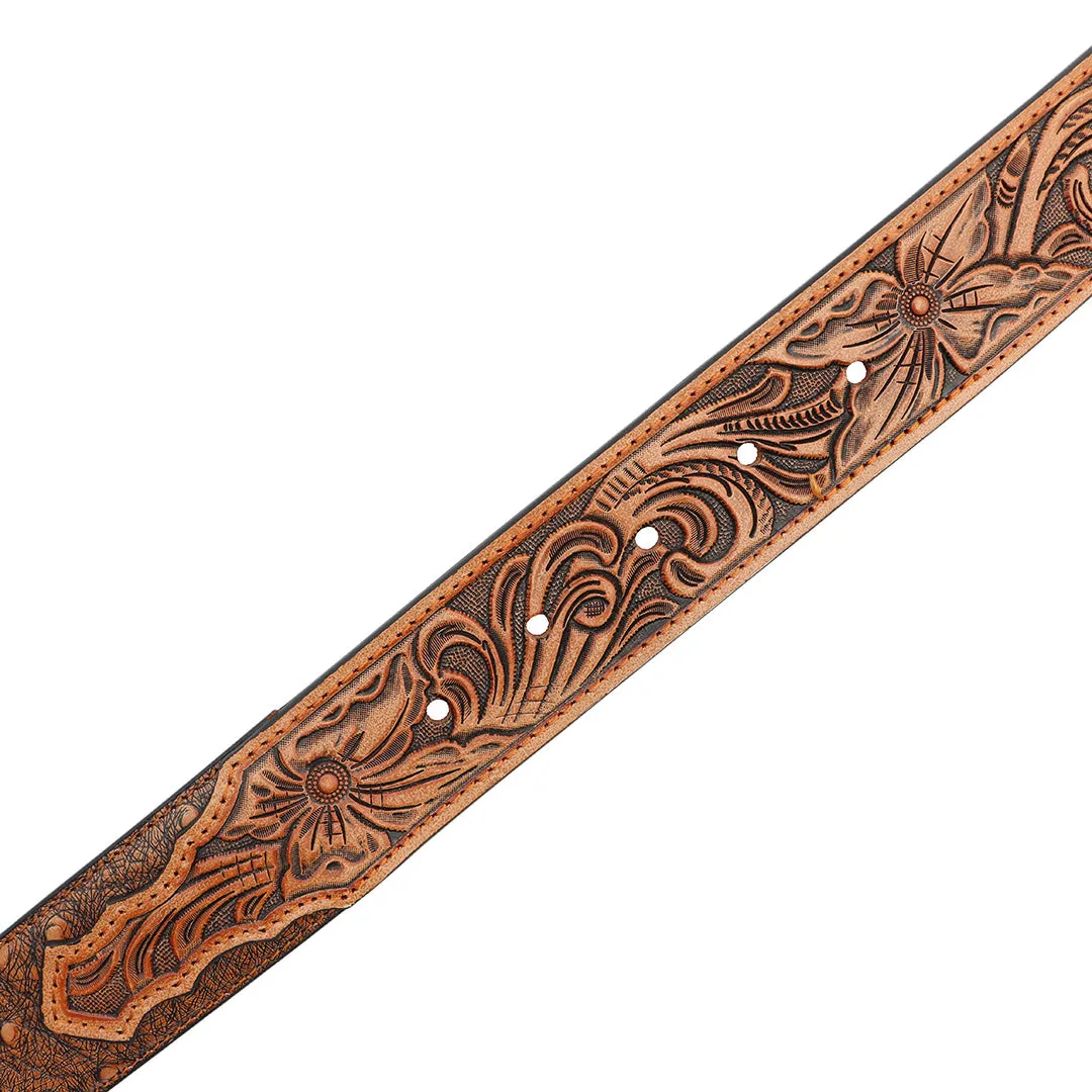 1 1/2" Exotic Ostrich Print with Tooled Billets Belt