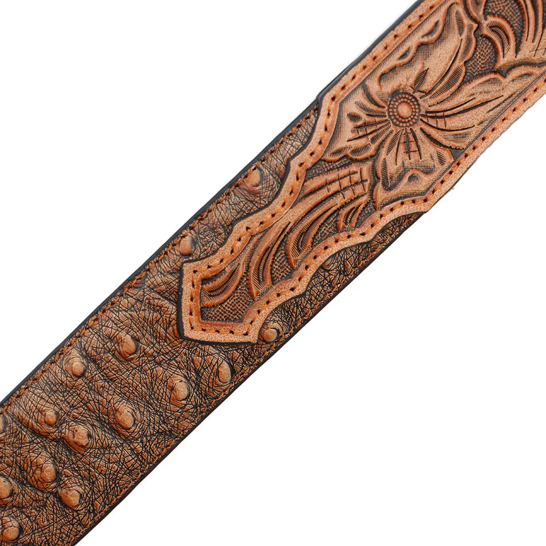 1 1/2" Exotic Ostrich Print with Tooled Billets Belt