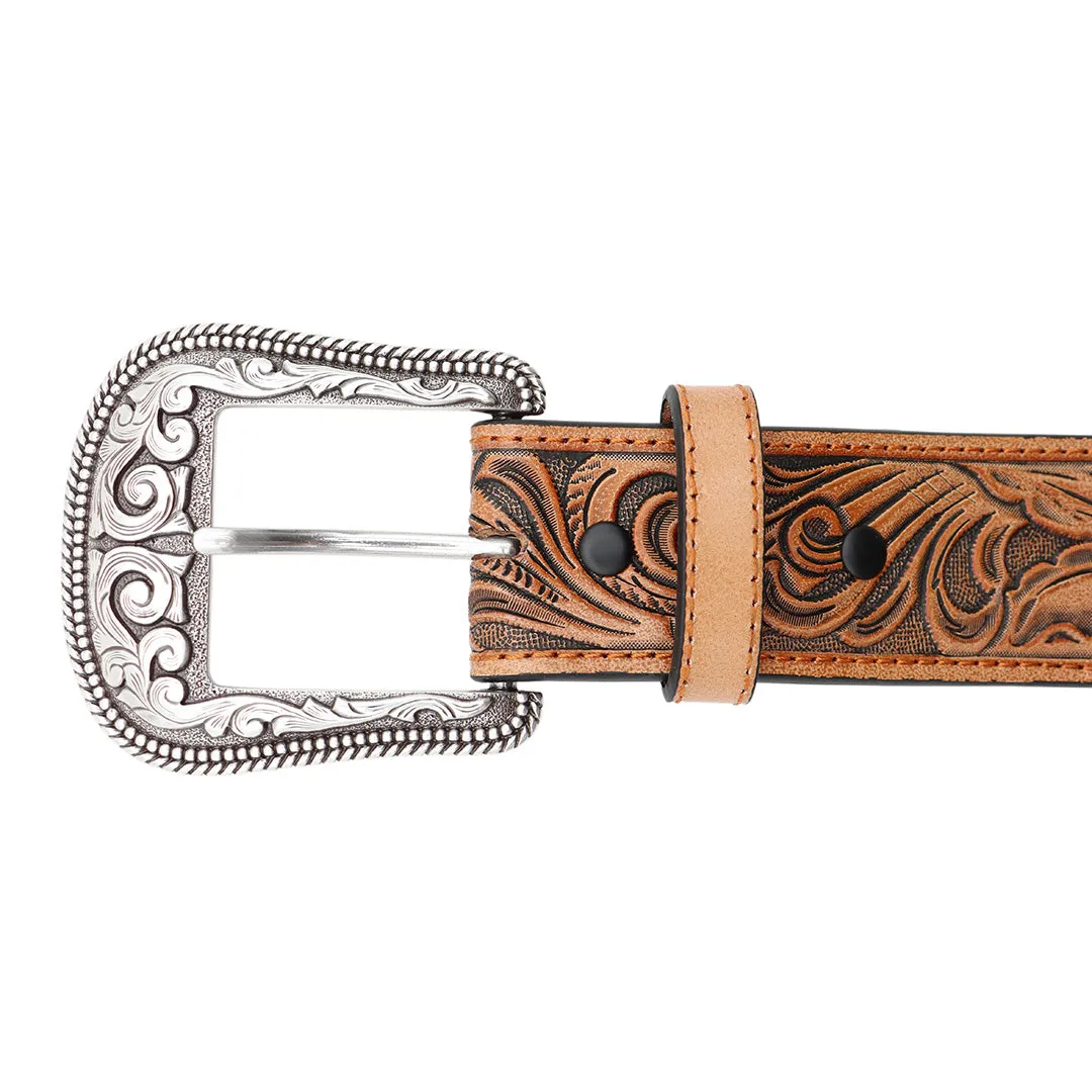 1 1/2" Exotic Ostrich Print with Tooled Billets Belt