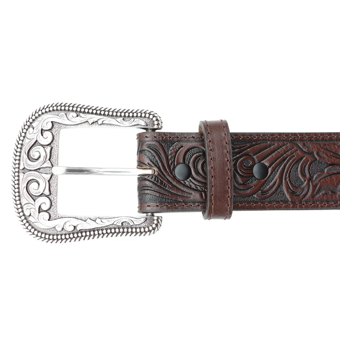 1 1/2" Exotic Ostrich Print with Tooled Billets Belt