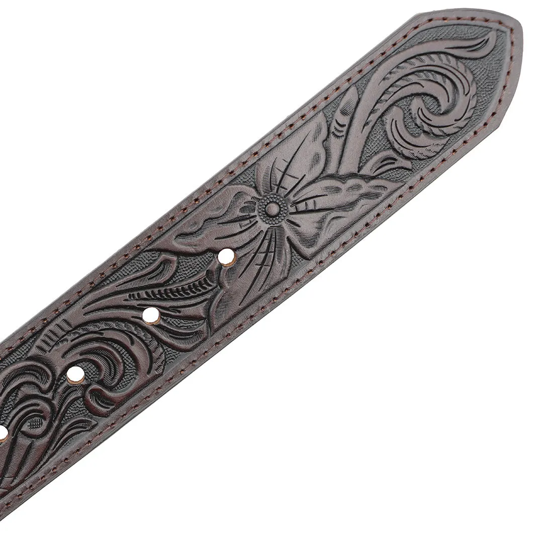 1 1/2" Exotic Ostrich Print with Tooled Billets Belt