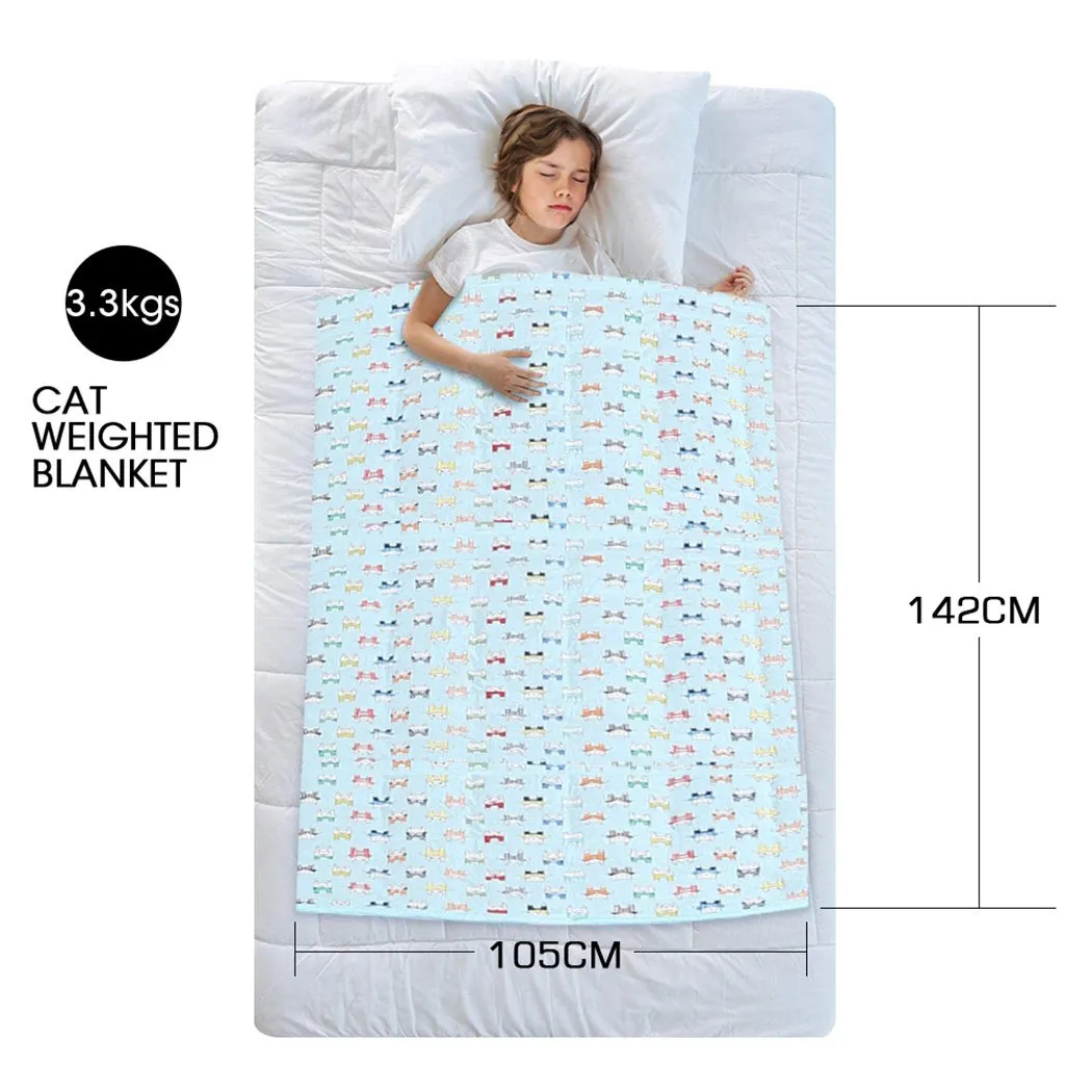 142x105cm Kids Cotton Weighted Blanket Lap Pad Cartoon Print Cover Blue