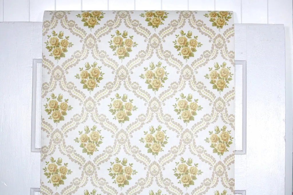 1970s Floral Damask Vintage Wallpaper