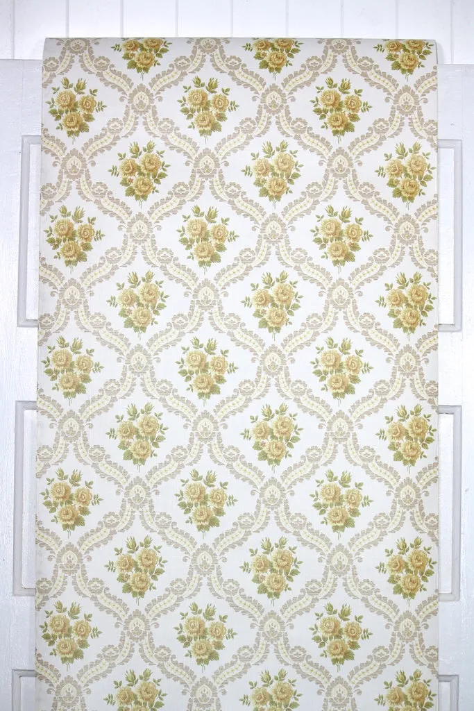 1970s Floral Damask Vintage Wallpaper