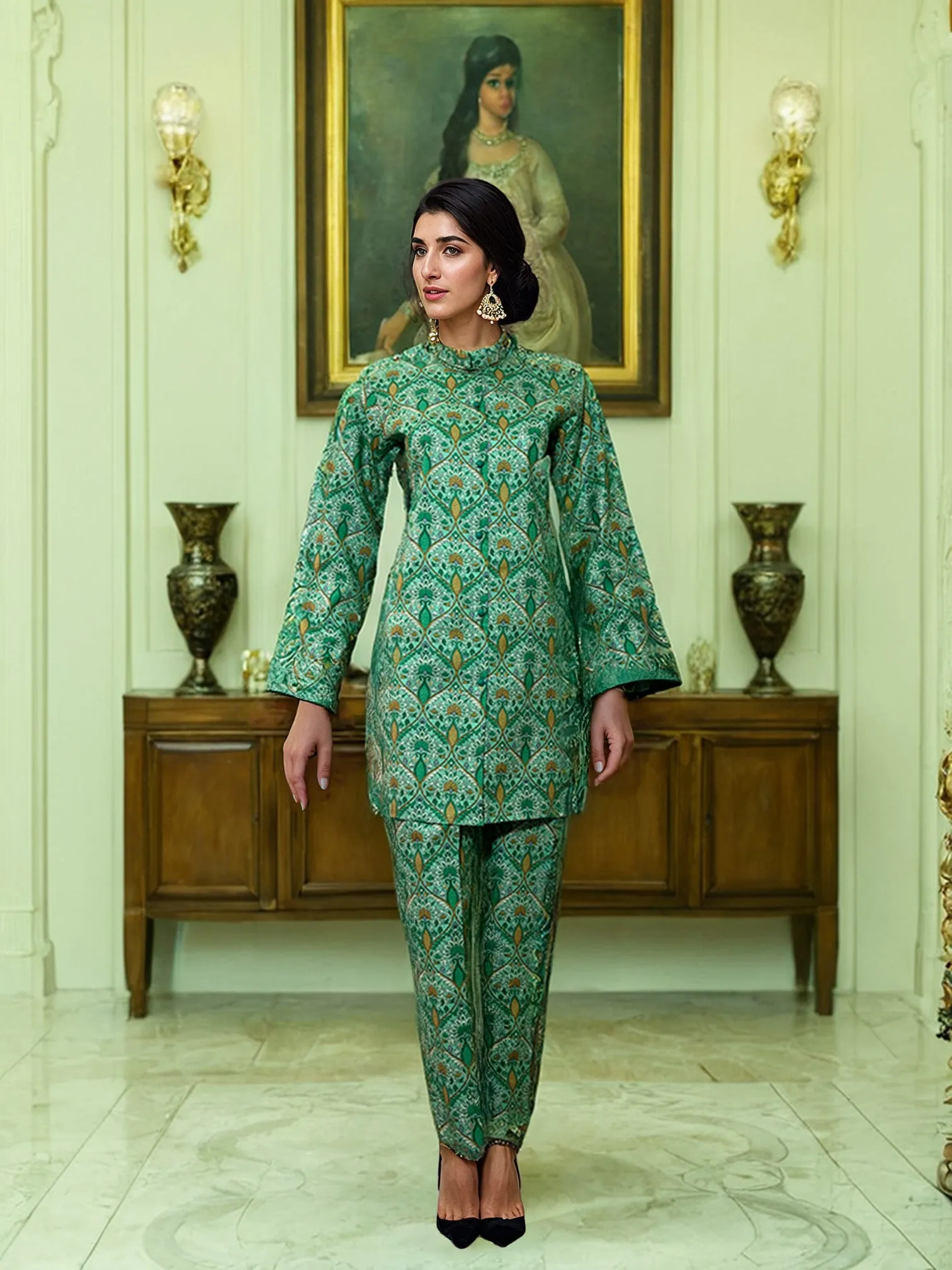 2 Piece Sea-Green Khaddar Suit (Unstitched)