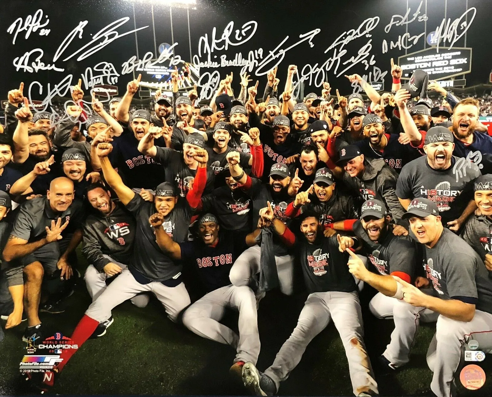 2018 World Series Boston Red Sox Team (18) Signed 16x20 Photo MLB/STEINER Betts 