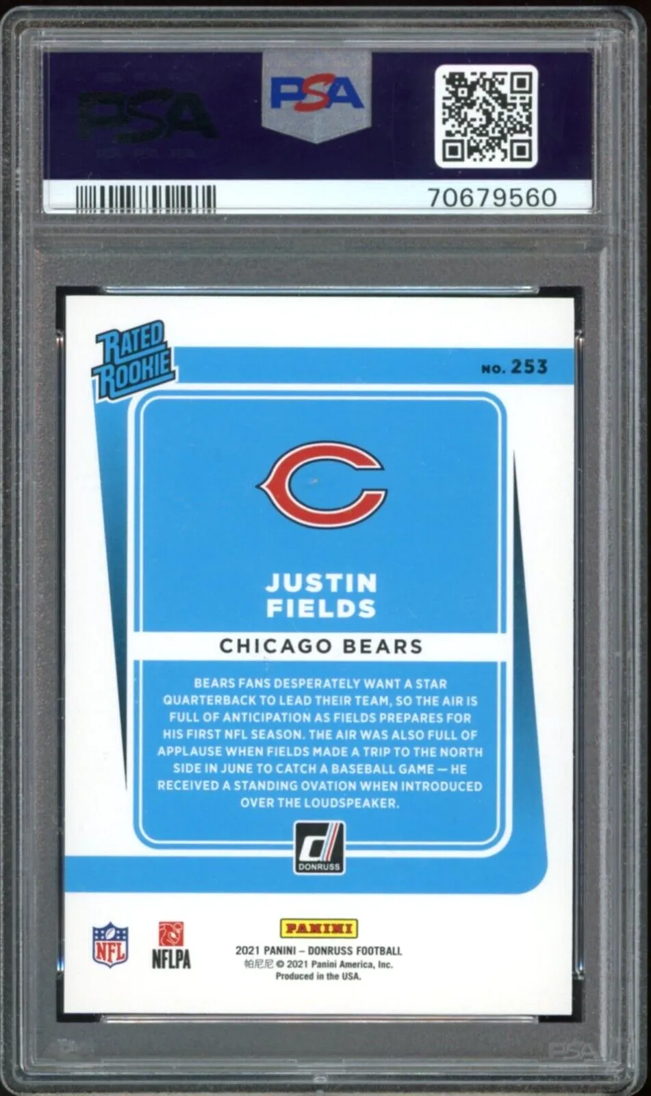 2021 Panini Donruss #253 Rated Rookie Justin Fields Bears PSA GEM MINT 10