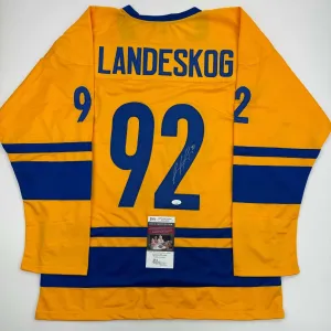 Autographed/Signed Gabriel Landeskog Yellow Team Sweden Hockey Jersey JSA COA
