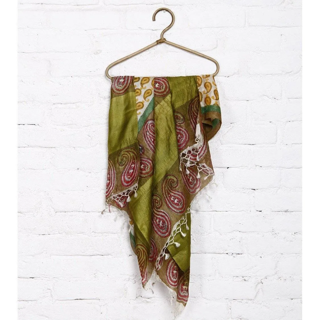Beige, Mustard & Green Tussar Silk Dupattas