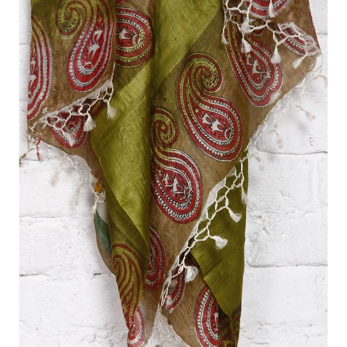 Beige, Mustard & Green Tussar Silk Dupattas