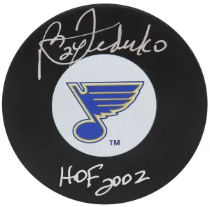 Bernie Federko Signed St Louis Blues Logo Hockey Puck w/HOF 2002 -(SCHWARTZ COA)