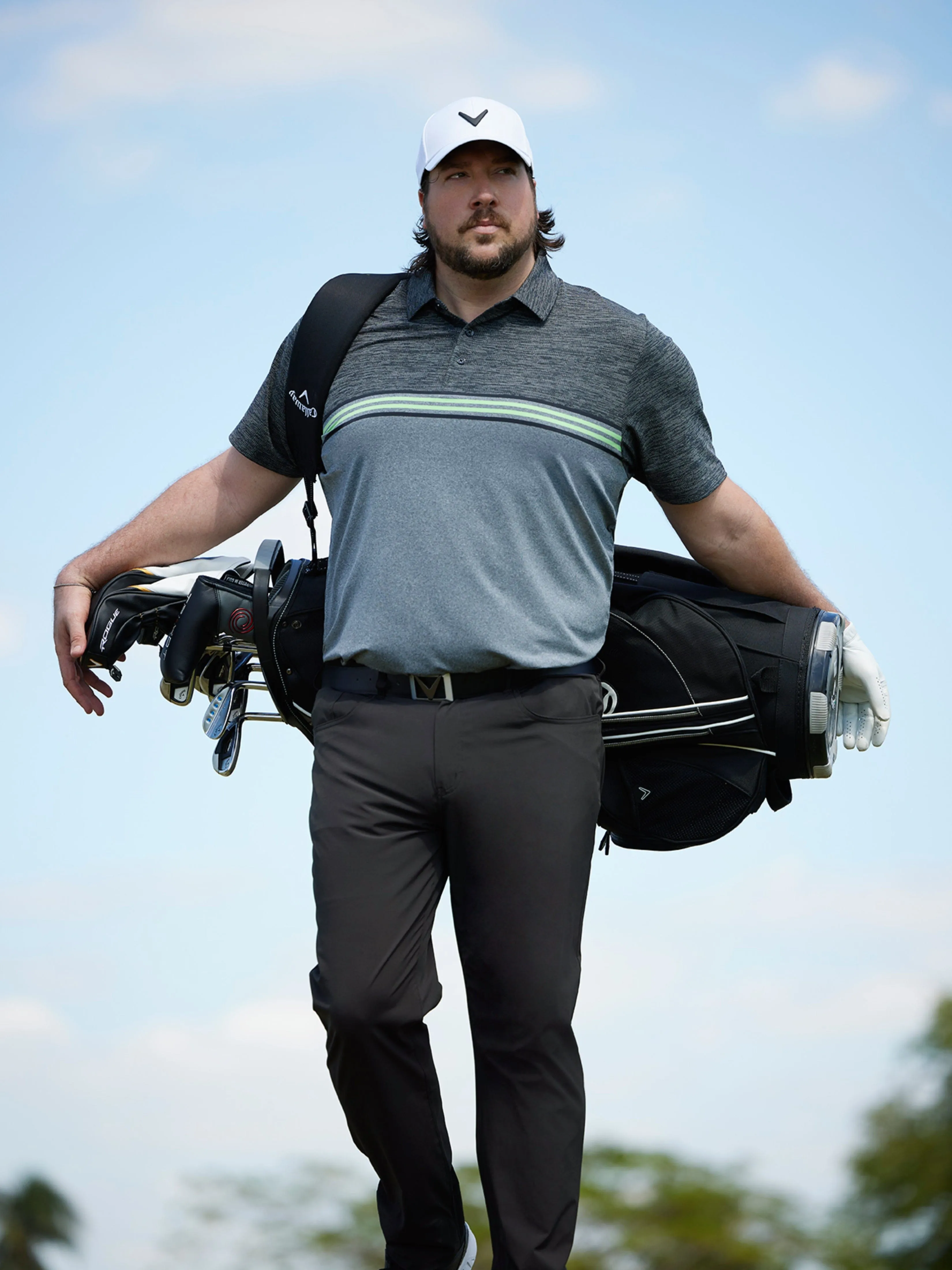 Big & Tall Yarn Dyed Ventilated Jaspe Engineered Stripe Golf Polo