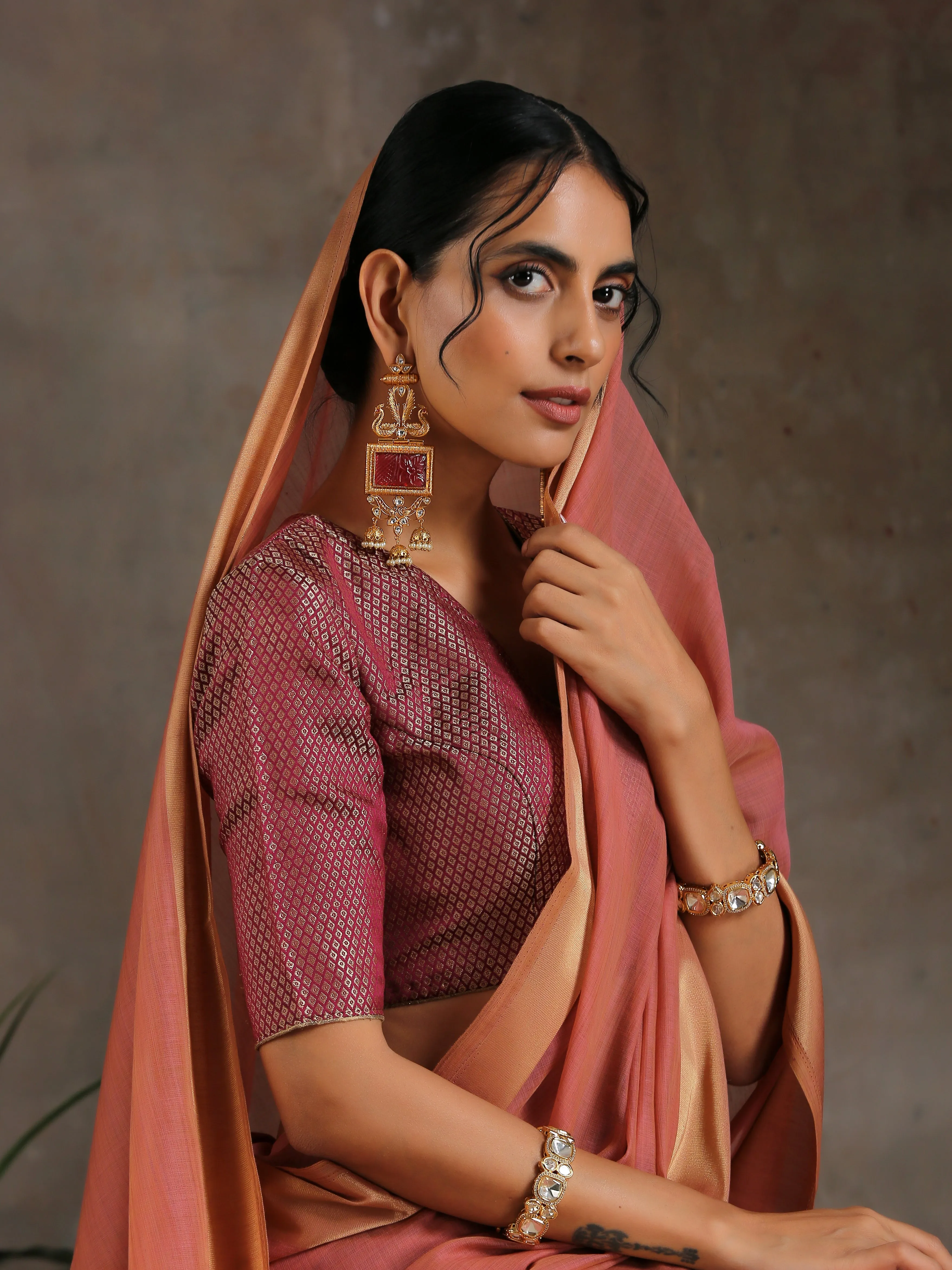 Blouse - Wine Jacquard With Keyhole Back