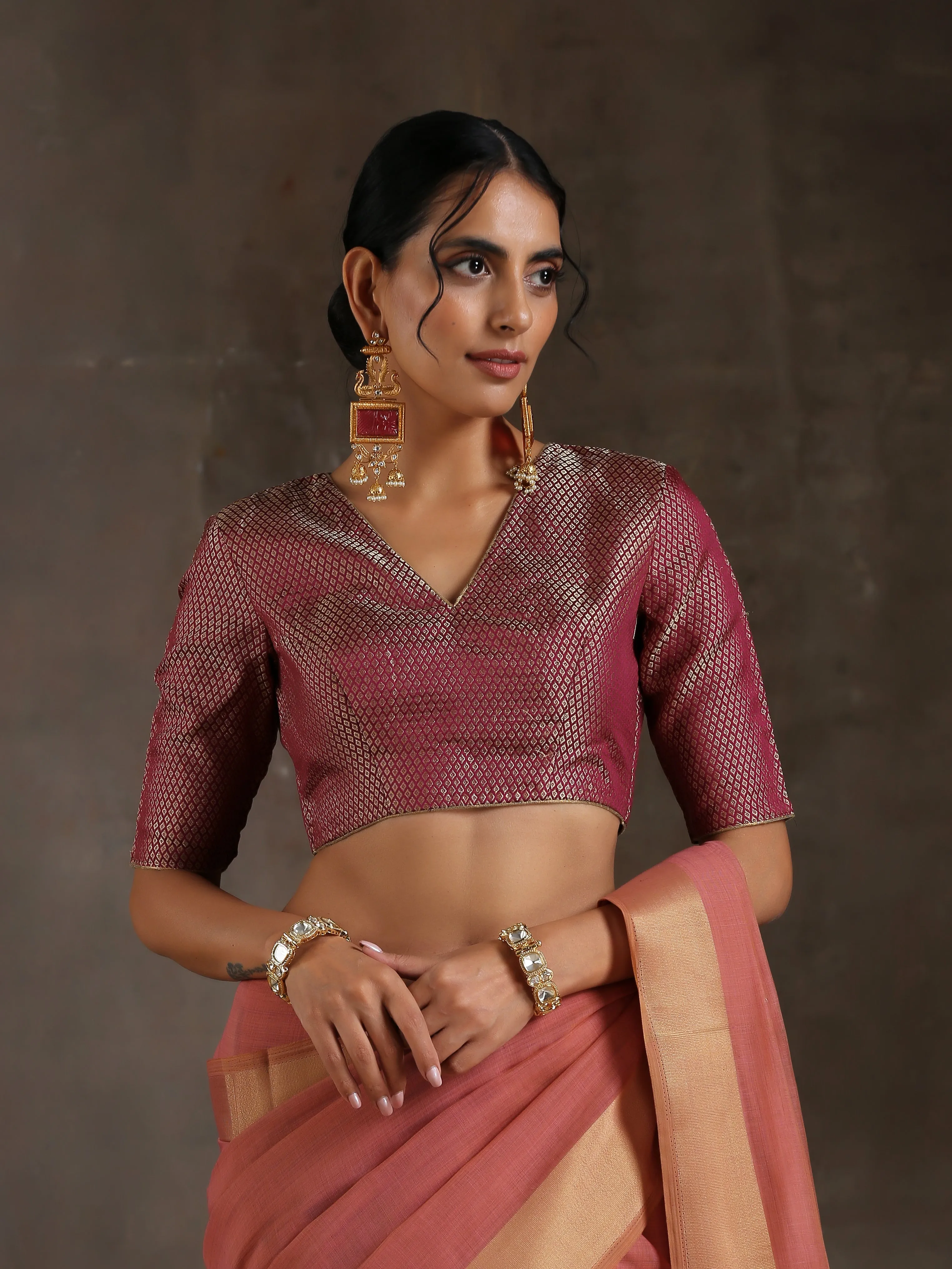 Blouse - Wine Jacquard With Keyhole Back