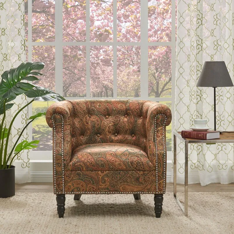 Brand new Great Quality Huntingdon 21" Chesterfield Chair, Paisley! 300 Lb Capacity! Retails $486 W/Tax on Sale!