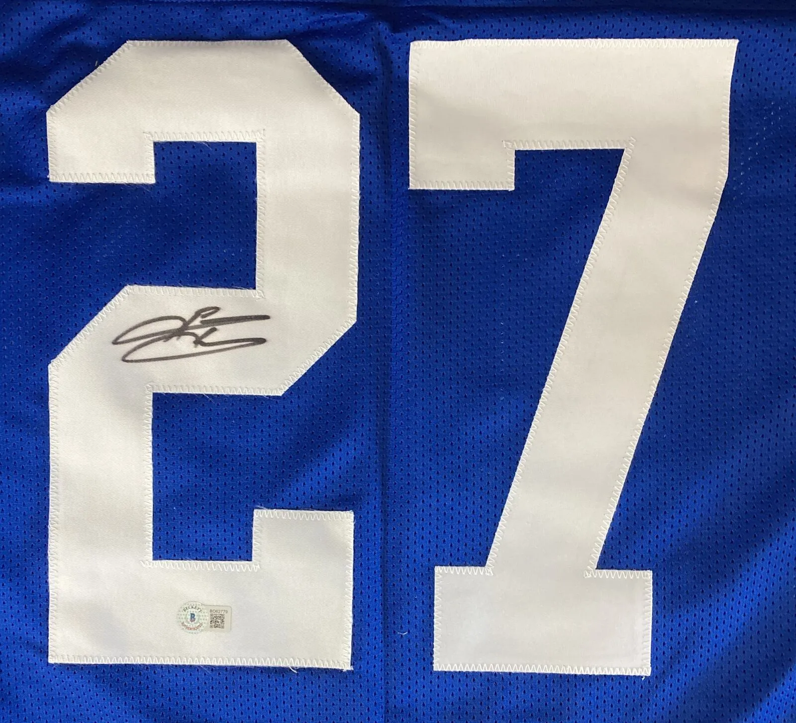 Brandon Jacobs New York Signed Blue Football Jersey BAS ITP