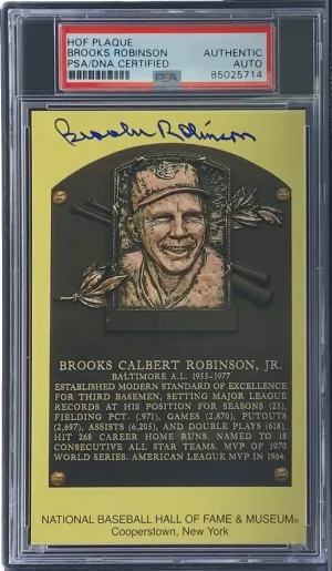 Brooks Robinson Signed 4x6 Baltimore Orioles HOF Plaque Card PSA/DNA 85025714