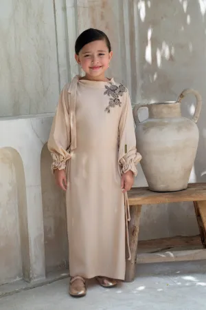 Champagne Blossom Embroidered Kids Abaya