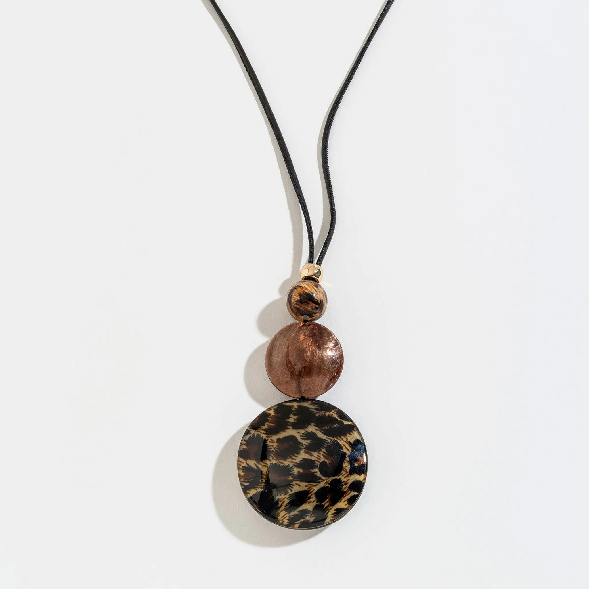 CHEETAH PRINT BUBBLE DISC AND CORDED Y-NECKLACE