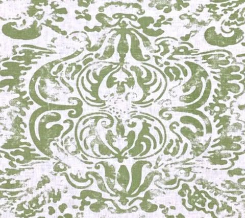 China Seas Fabric: San Marco - Custom Kelly Green on White Belgian Linen / Cotton