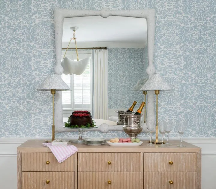 China Seas Wallpaper: San Marco - Custom Zibby Blue on White Paper (FIVE YARD MINIMUM)