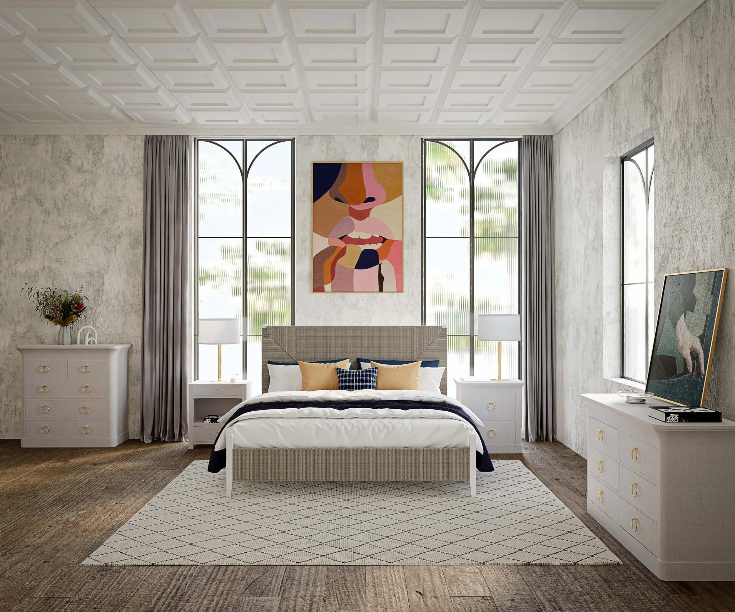Claremont Linen Wrapped 6 Drawer Dresser in Dove White