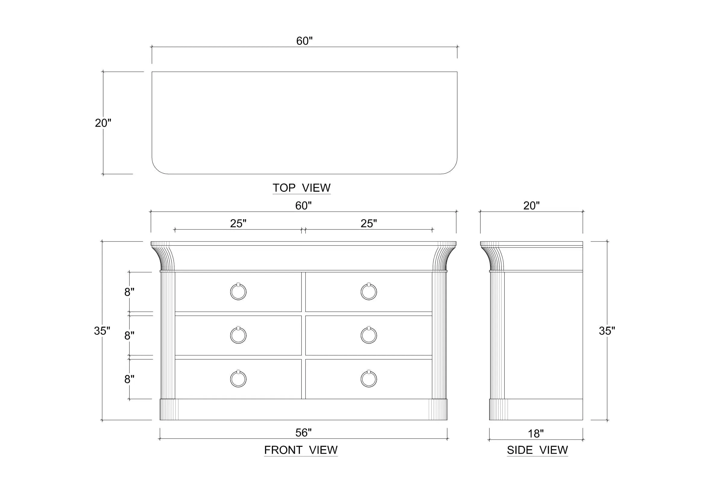 Claremont Linen Wrapped 6 Drawer Dresser in Dove White