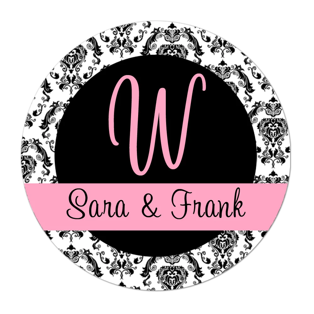 Damask Initial Personalized Wedding Favor Sticker