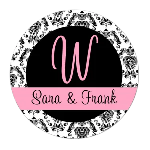 Damask Initial Personalized Wedding Favor Sticker