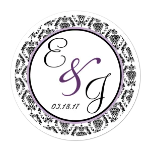 Damask Initials Personalized Wedding Favor Sticker