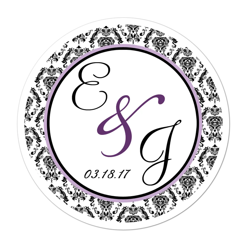 Damask Initials Personalized Wedding Favor Sticker