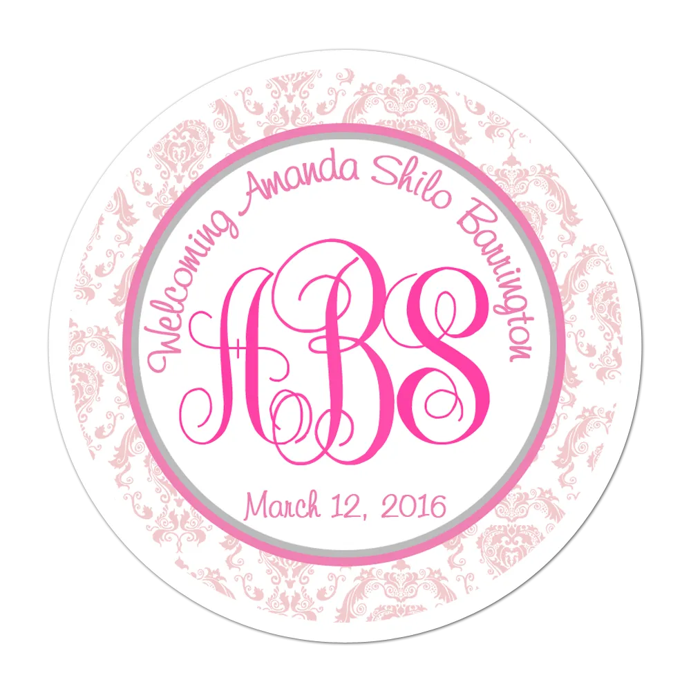 Damask Monogram Personalized Sticker