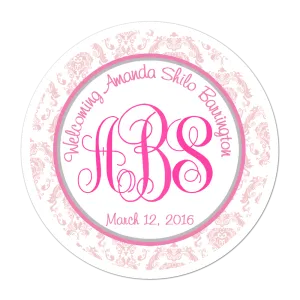 Damask Monogram Personalized Sticker