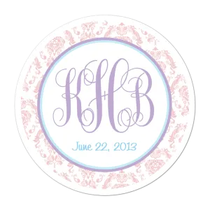 Damask Monogram Personalized Wedding Favor Sticker