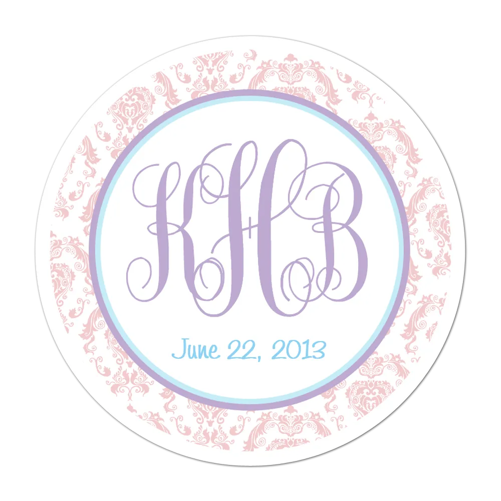 Damask Monogram Personalized Wedding Favor Sticker