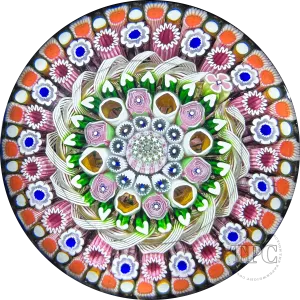 Damon MacNaught 2024 Magnum Glass Art Paperweight Complex Concentric Millefiori w/ Zanfirico Torsade