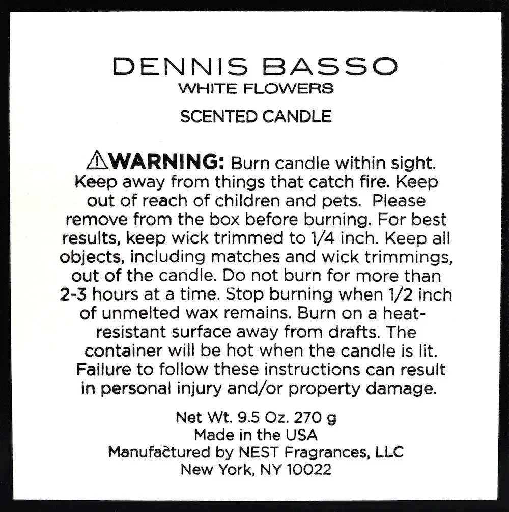 DENNIS BASSO WHITE FLOWERS SCENTED CANDLE