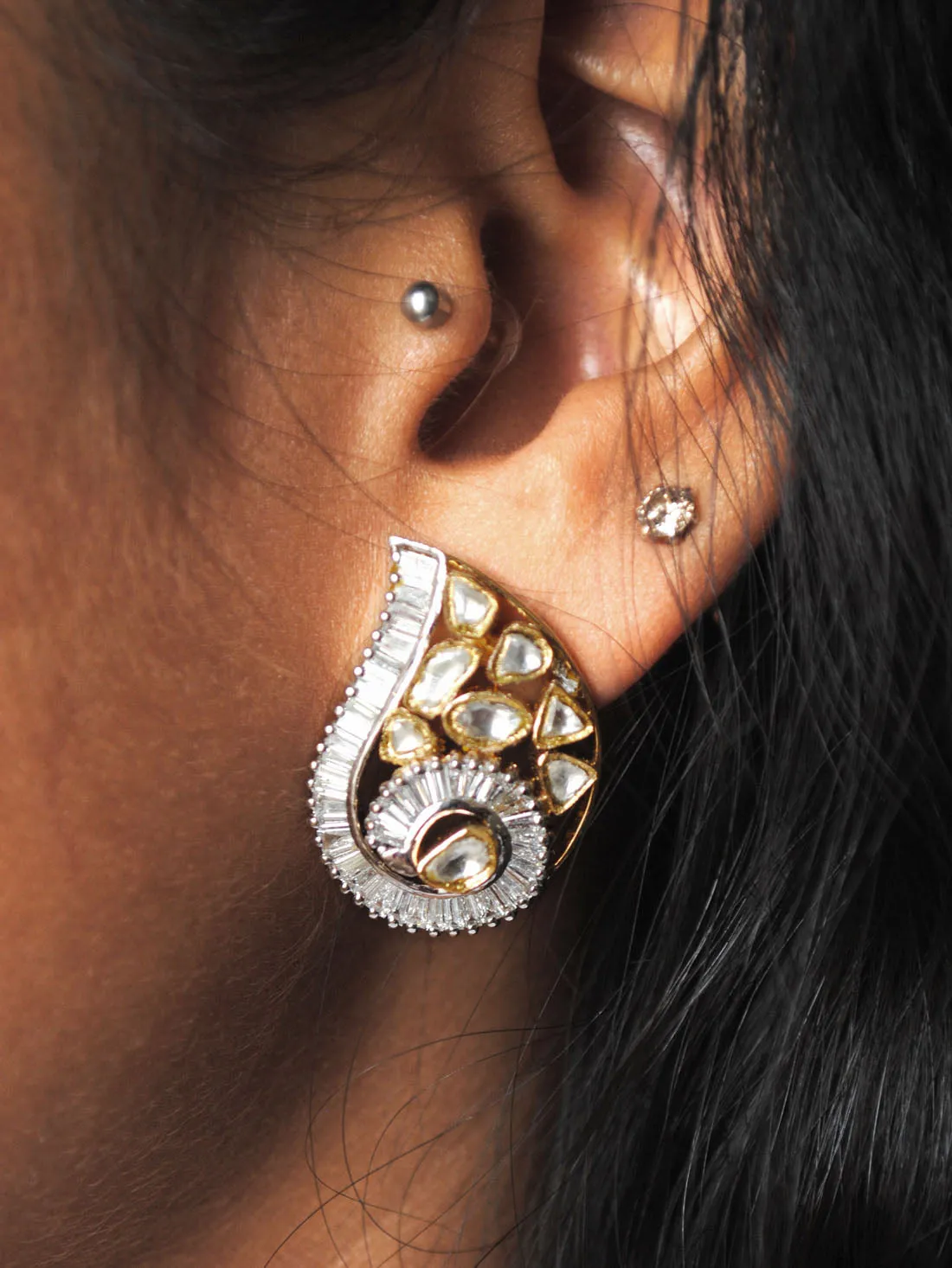 Diamond & Kundan Paisley Fusion 18K Gold Earrings
