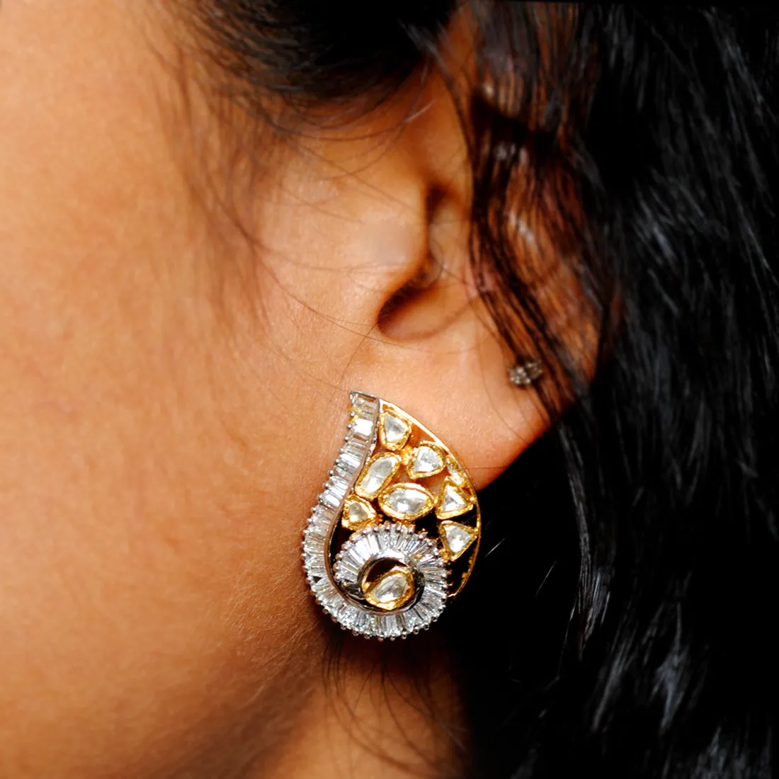 Diamond & Kundan Paisley Fusion 18K Gold Earrings