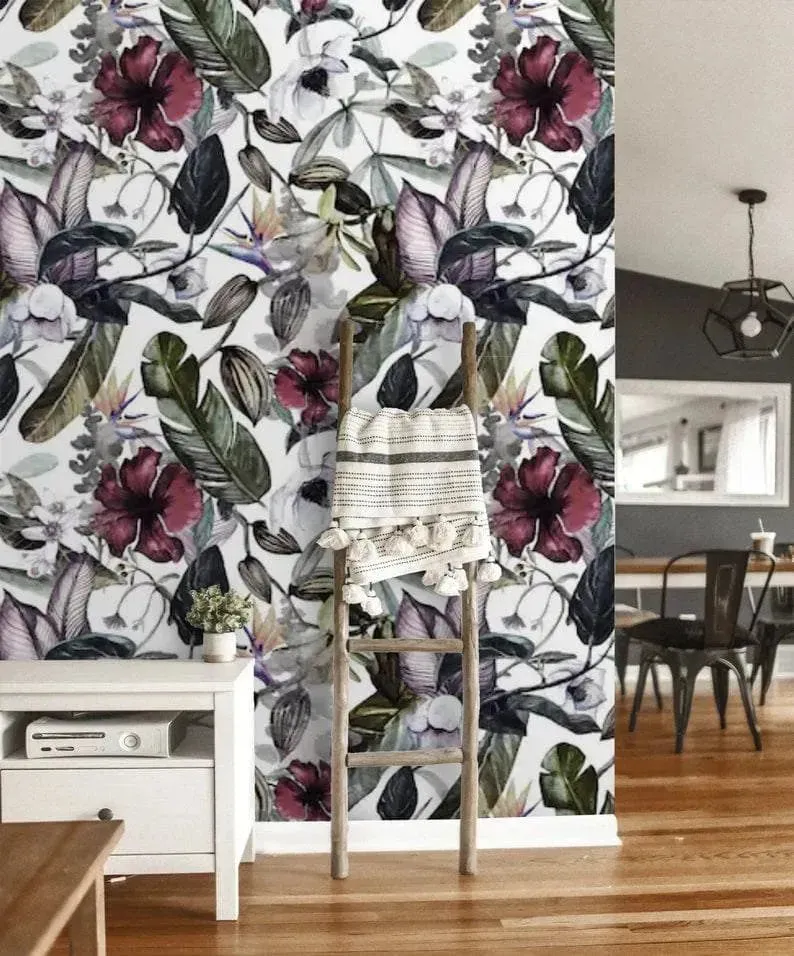 Dramatic Oversized Exotic Floral Watercolor Wallpaper
