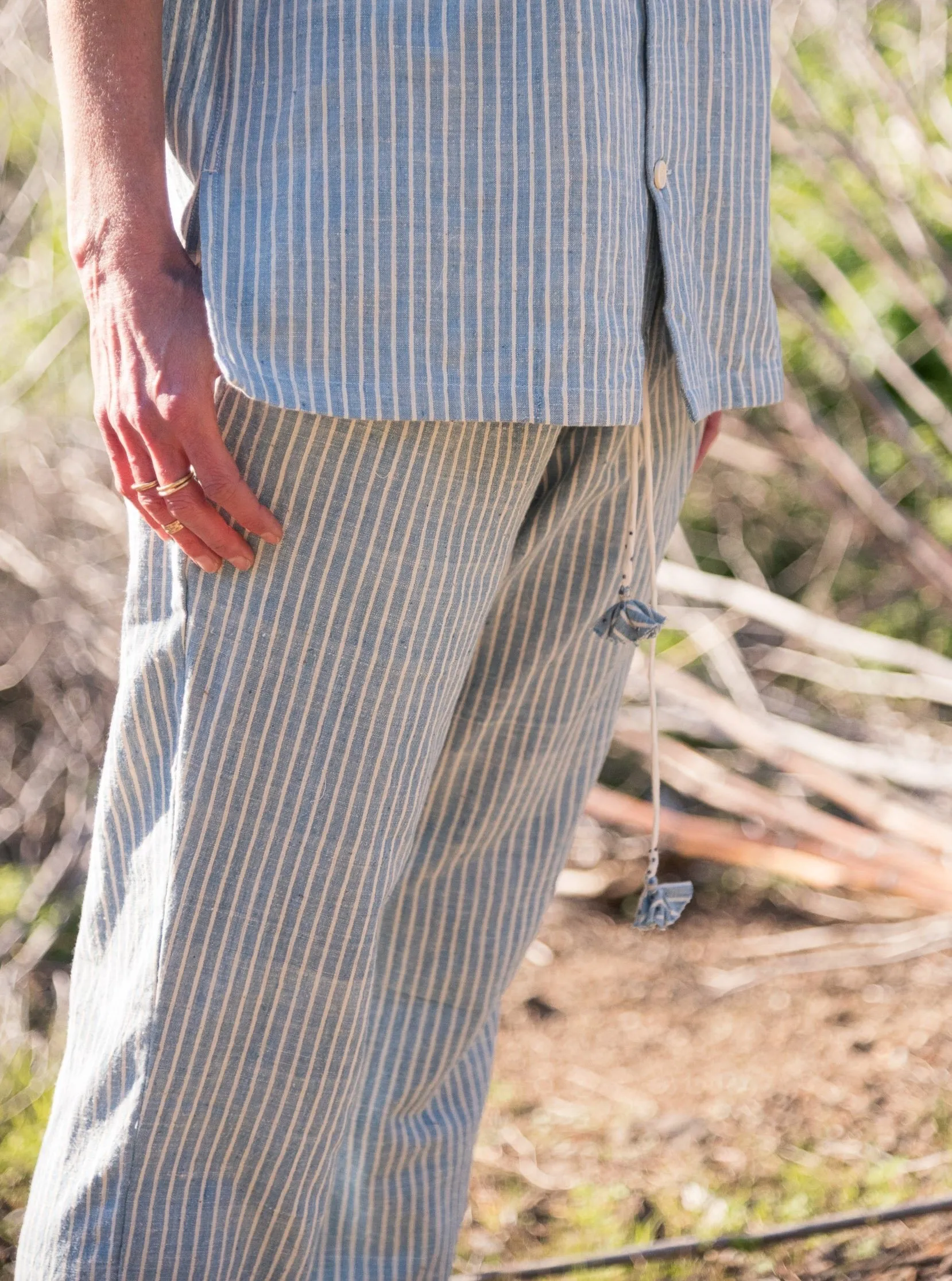 Drawstring Pant in Lt Indigo Stripe