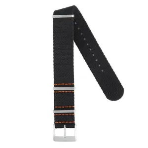 Eco-Friendly  Nylon Military  Watch Strap -  Black Orange Stitches