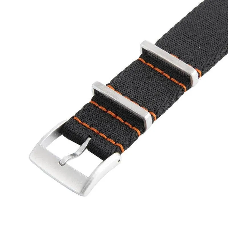 Eco-Friendly  Nylon Military  Watch Strap -  Black Orange Stitches