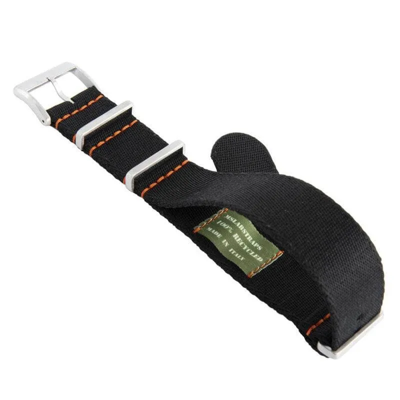Eco-Friendly  Nylon Military  Watch Strap -  Black Orange Stitches