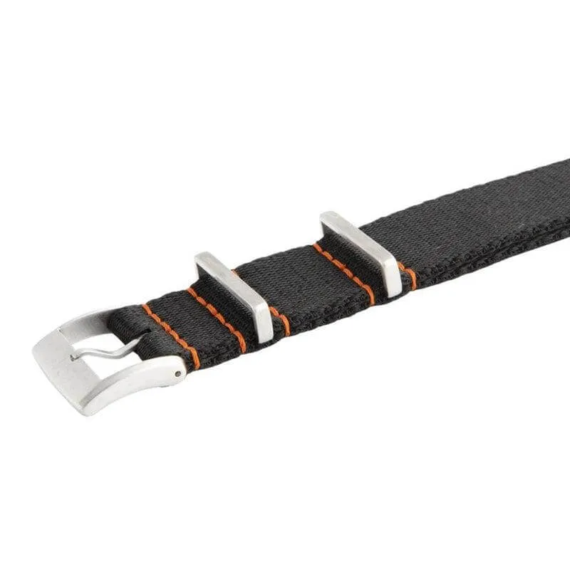 Eco-Friendly  Nylon Military  Watch Strap -  Black Orange Stitches