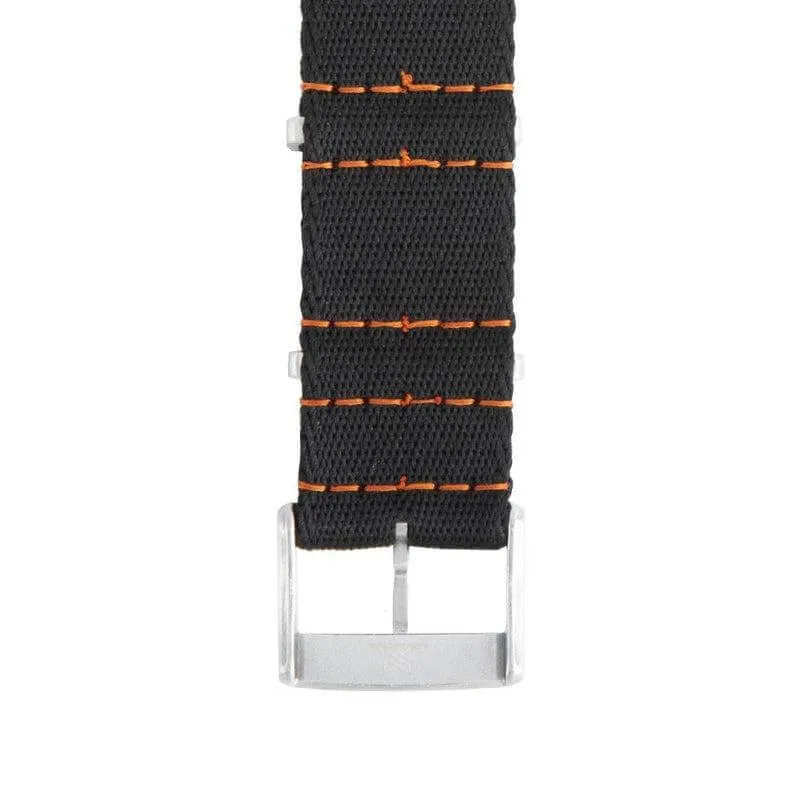 Eco-Friendly  Nylon Military  Watch Strap -  Black Orange Stitches