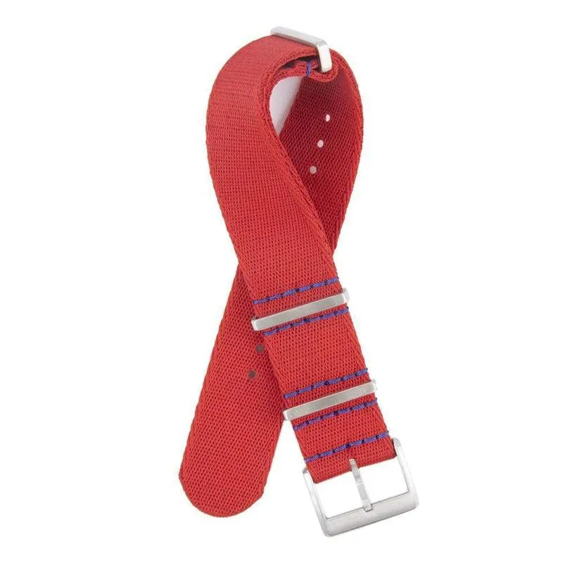 Eco-Friendly Nylon Military Watch Strap -  Red Blue Stitches